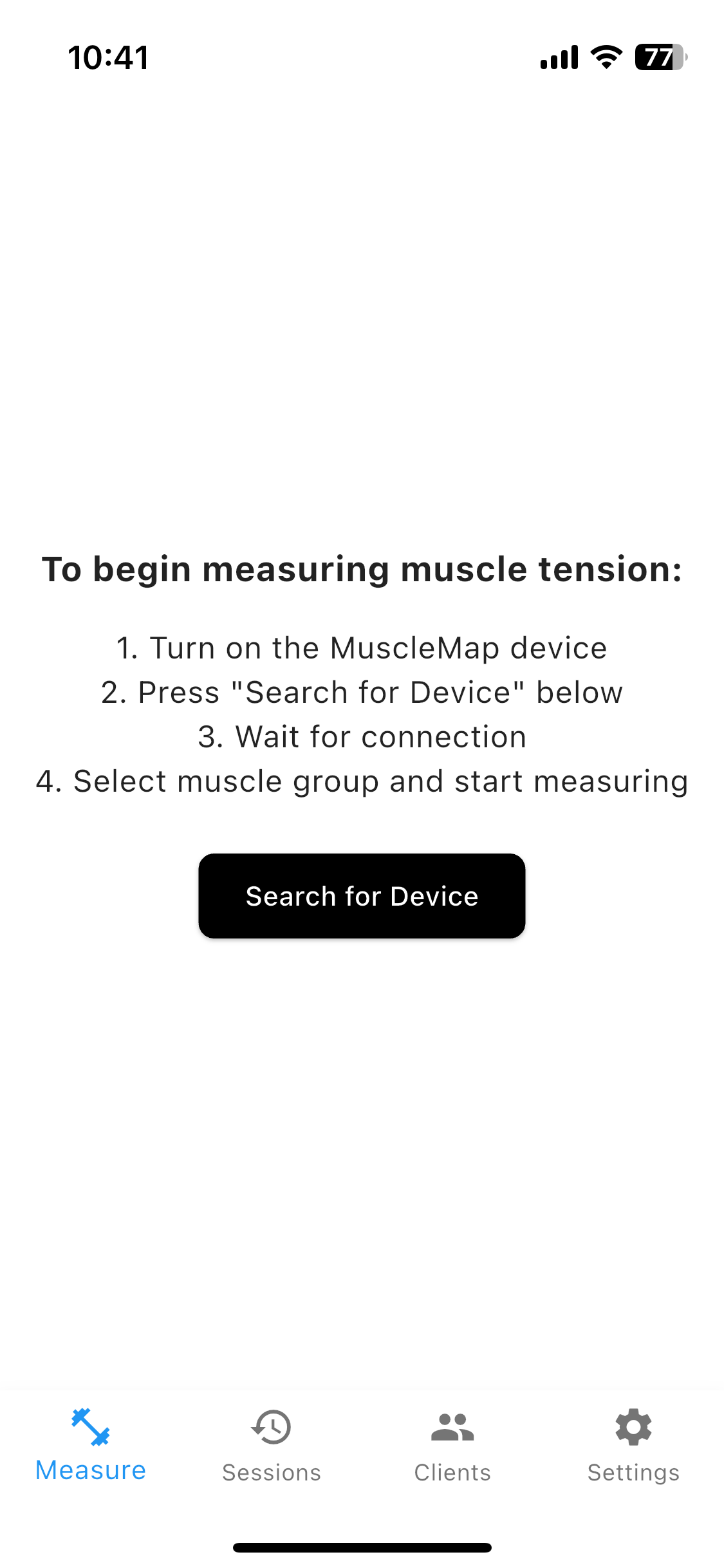 MuscleMap iOS app device search screen